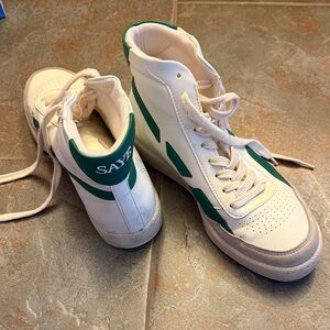Women's White and Green Sneakers